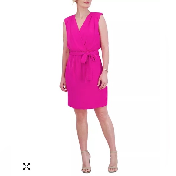 Jessica Howard Dress Size 16 NWT Pink Sleeveless Wrap Tie Waist Sheath - Picture 1 of 9